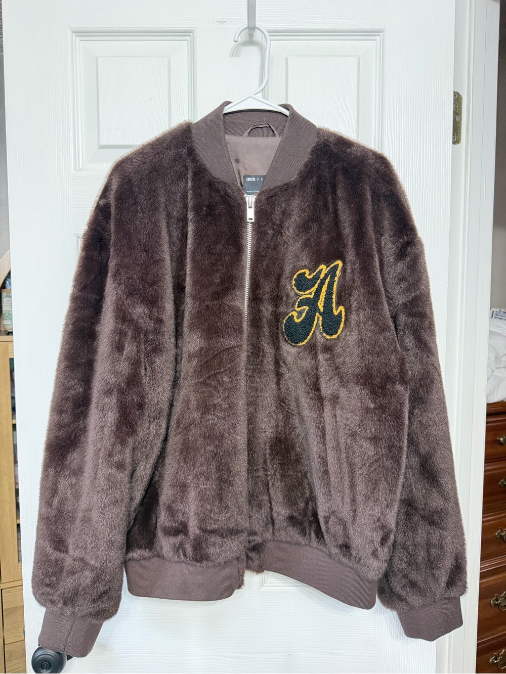 ASOS Brown Faux Fur Bomber Jacket Size Large NWOT